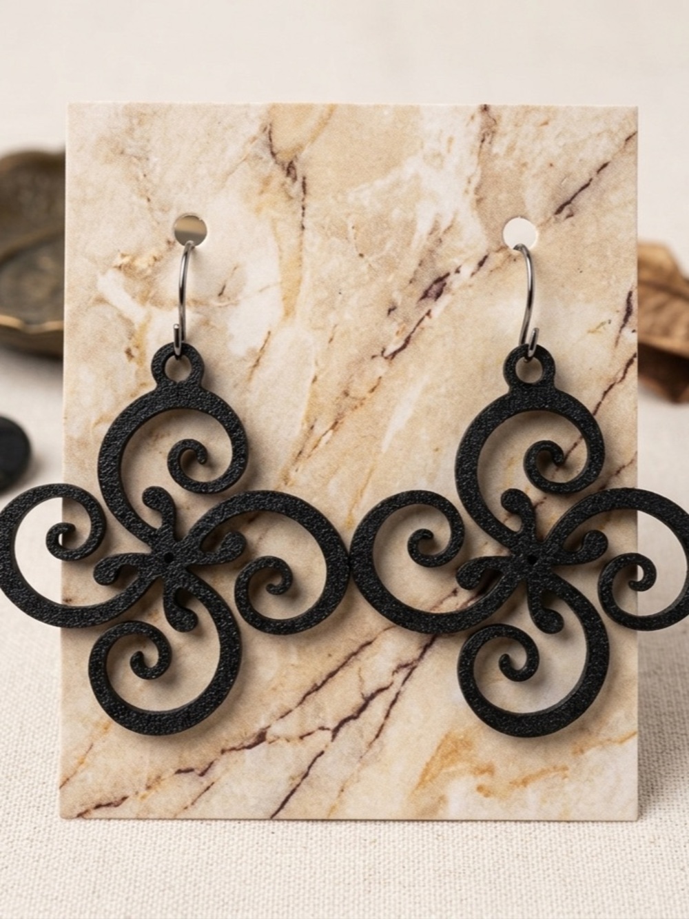 Black Swirl Filigree Drop Earrings